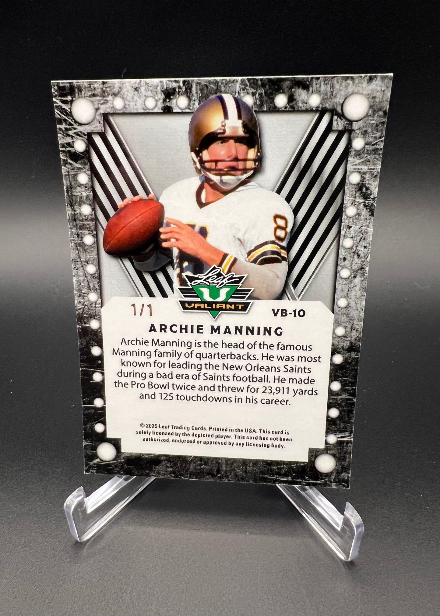 2025 Leaf Valiant Lava Blue #VB-10 Archie Manning 1/1 New Orleans Saints