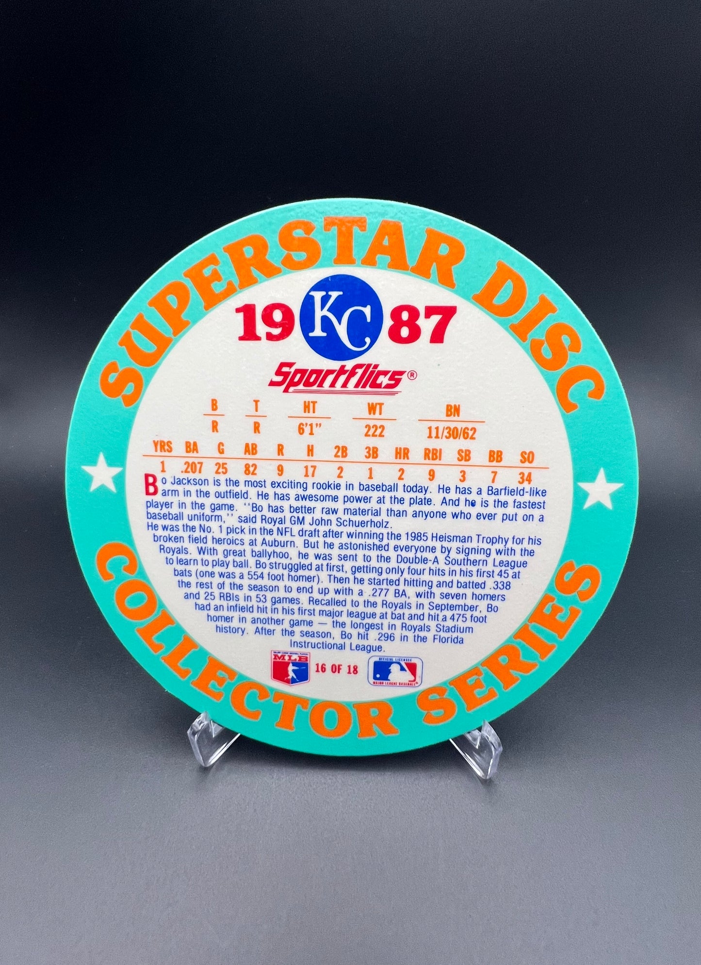 1987 Sportflics Superstar Jumbo Disc #16 Bo Jackson Rookie RC Royals