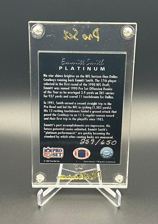 1991/92 Pro Set Platinum Series II – Emmitt Smith Platinum Card #259/650 - Complete Original Redemption Package – Sealed with Certificate & CEO Letter - Early Precious Metal Football Card