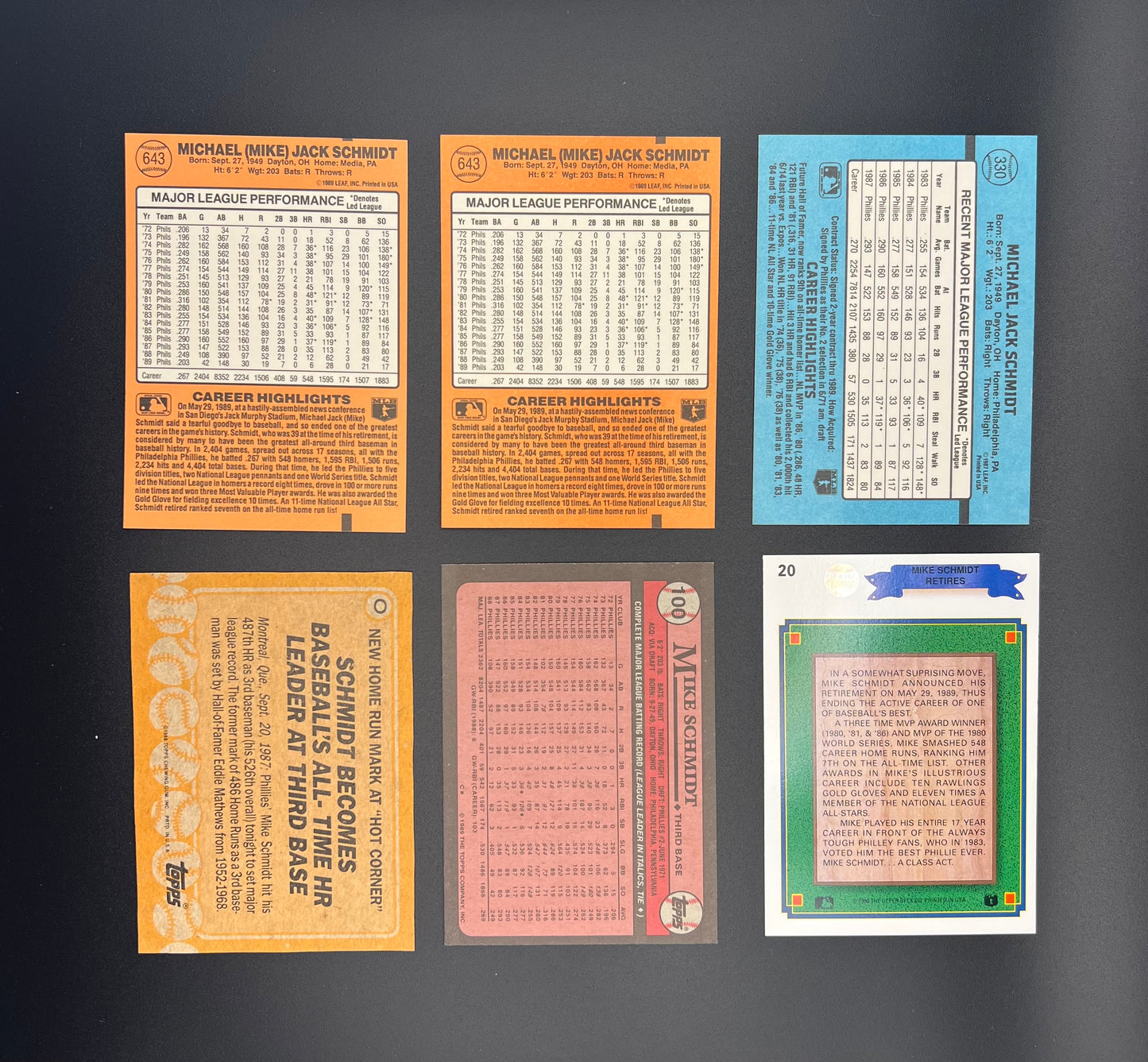 MIKE SCHMIDT 36-CARD LOT – PHILADELPHIA PHILLIES 1988 TOPPS/DONRUSS/FLEER HOF