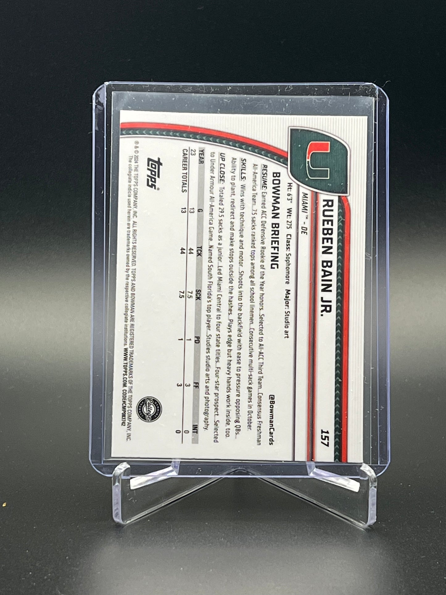 2024 Bowman U Chrome Rueben Bain Jr. PA-RBA + #157
