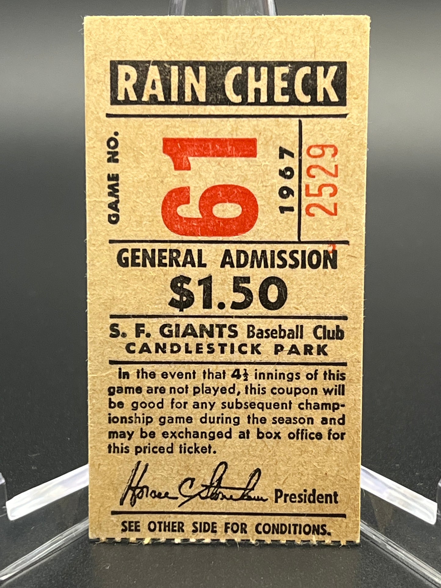 1960s San Francisco Giants Candlestick Park Rain Check Tickets (3) + Willie Mays & McCovey Cards