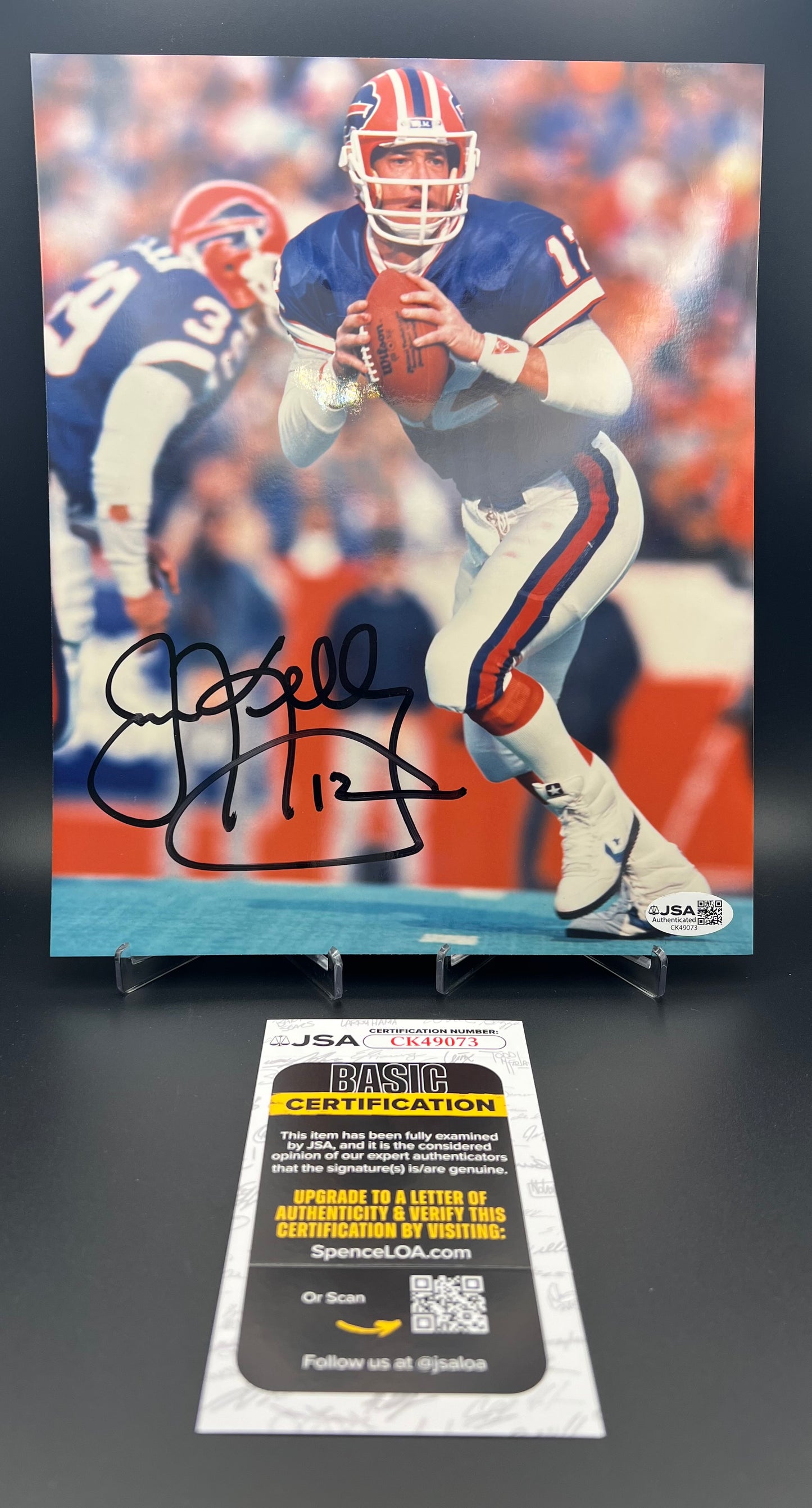 Jim Kelly Autographed Wilson NFL White Panel Football & 8x10 Photo — JSA Certified HOF Buffalo Bills