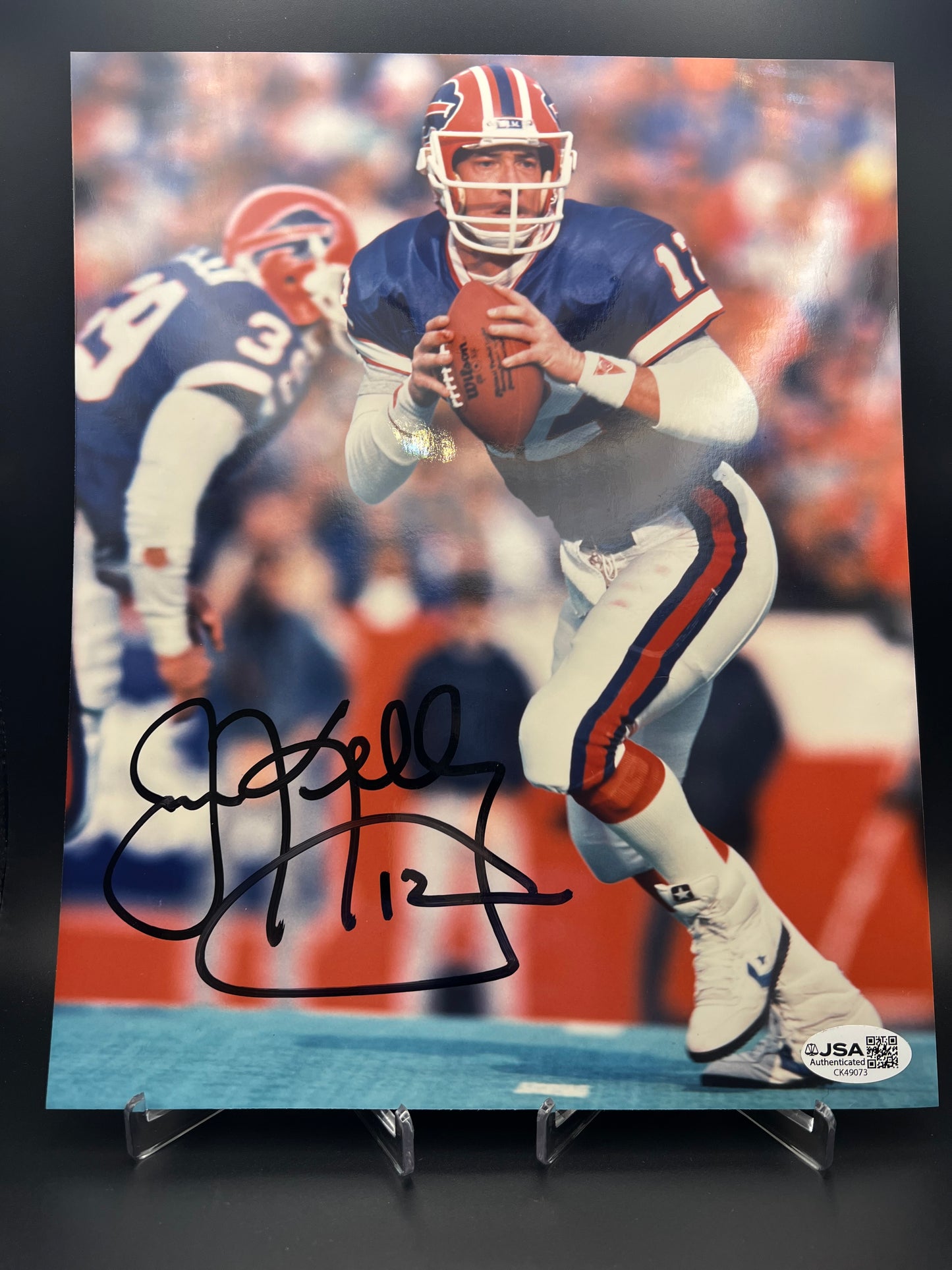 Jim Kelly Autographed Wilson NFL White Panel Football & 8x10 Photo — JSA Certified HOF Buffalo Bills