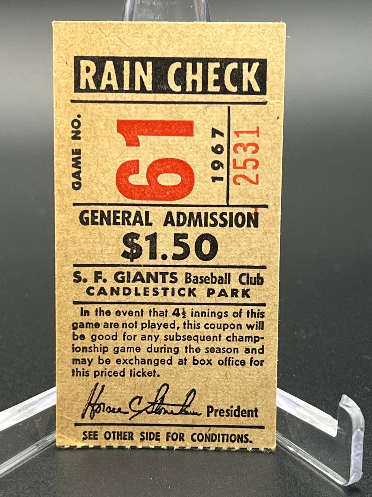 1960s San Francisco Giants Candlestick Park Rain Check Tickets (3) + Willie Mays & McCovey Cards