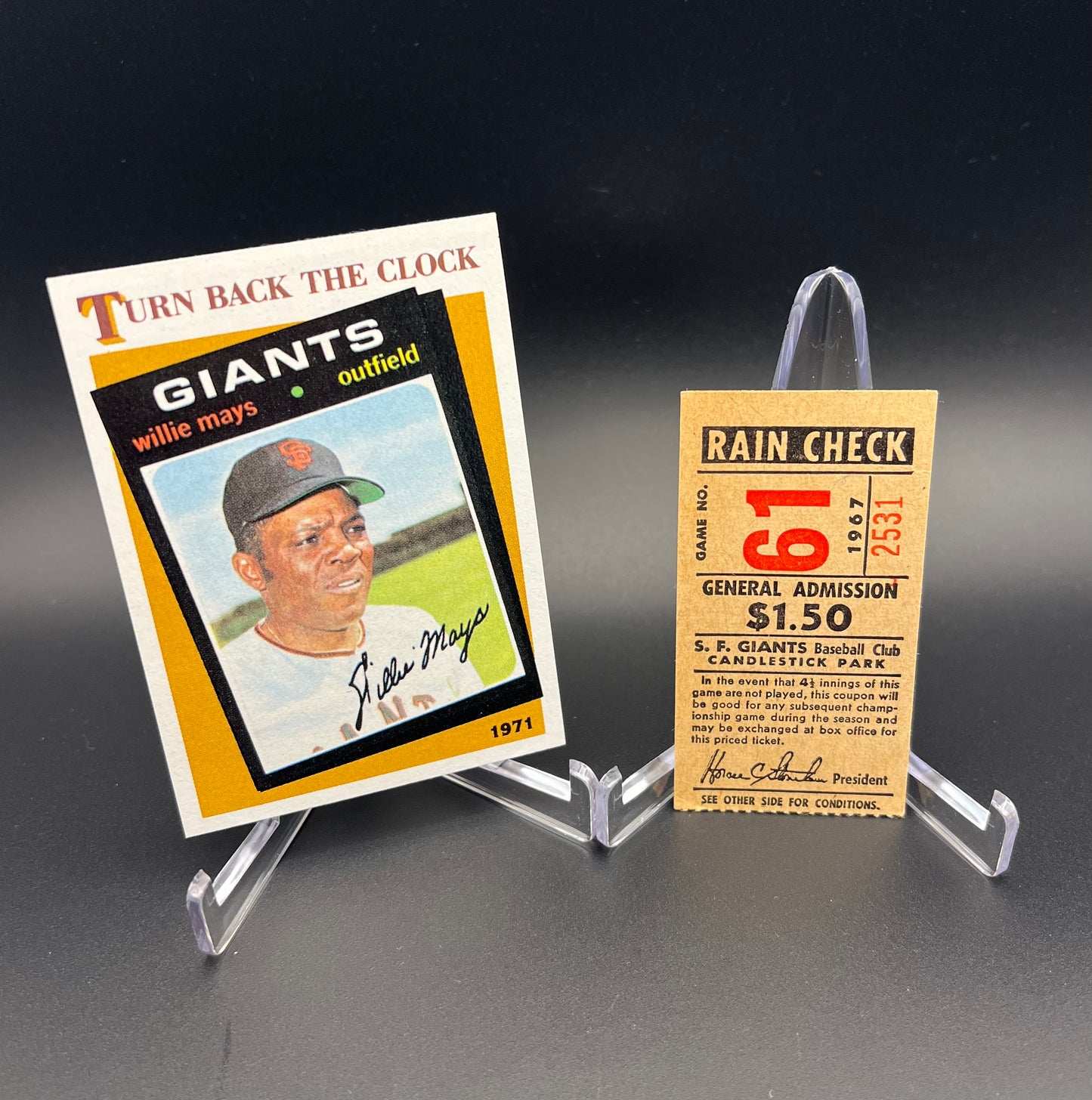 1960s San Francisco Giants Candlestick Park Rain Check Tickets (3) + Willie Mays & McCovey Cards