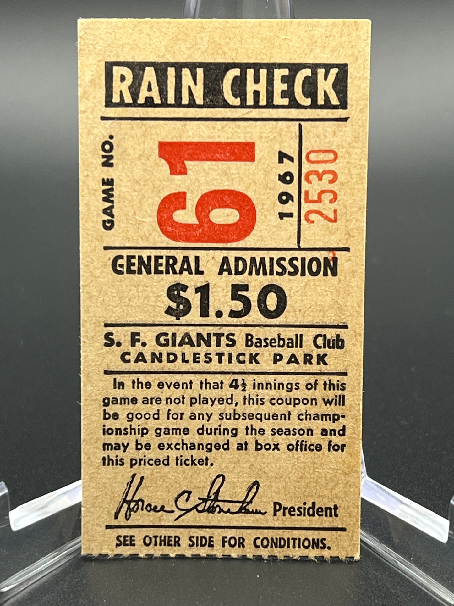 1960s San Francisco Giants Candlestick Park Rain Check Tickets (3) + Willie Mays & McCovey Cards