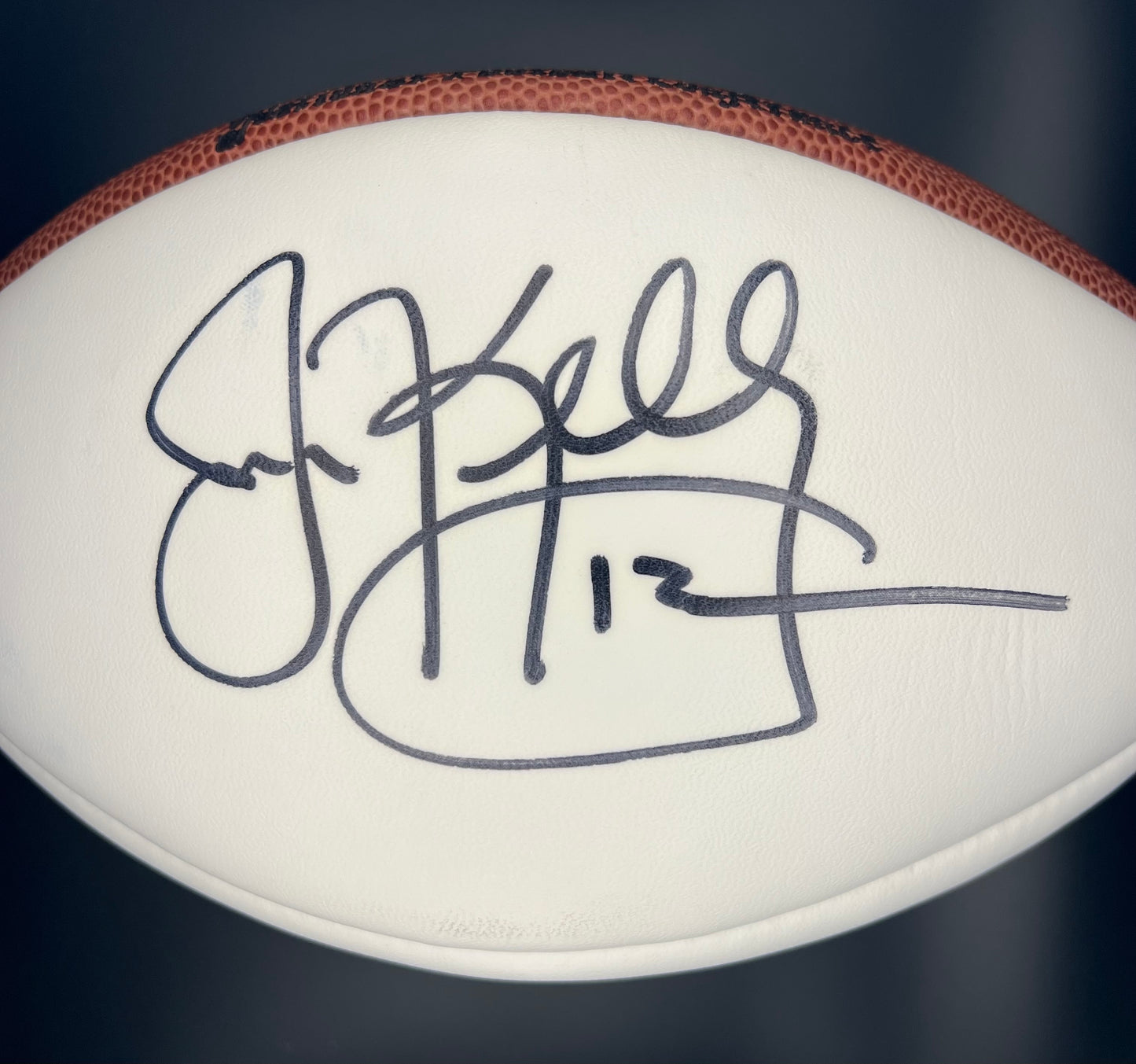 Jim Kelly Autographed Wilson NFL White Panel Football & 8x10 Photo — JSA Certified HOF Buffalo Bills