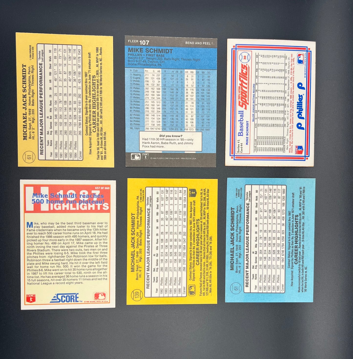 MIKE SCHMIDT 36-CARD LOT – PHILADELPHIA PHILLIES 1988 TOPPS/DONRUSS/FLEER HOF