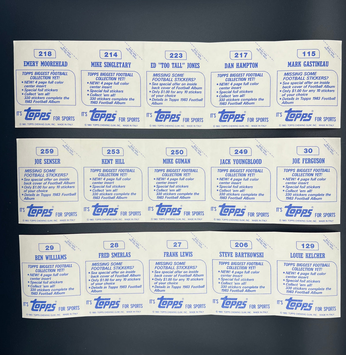 1983 Topps Football Album Stickers Box 35 Stickers Lawrence Taylor, Riggins