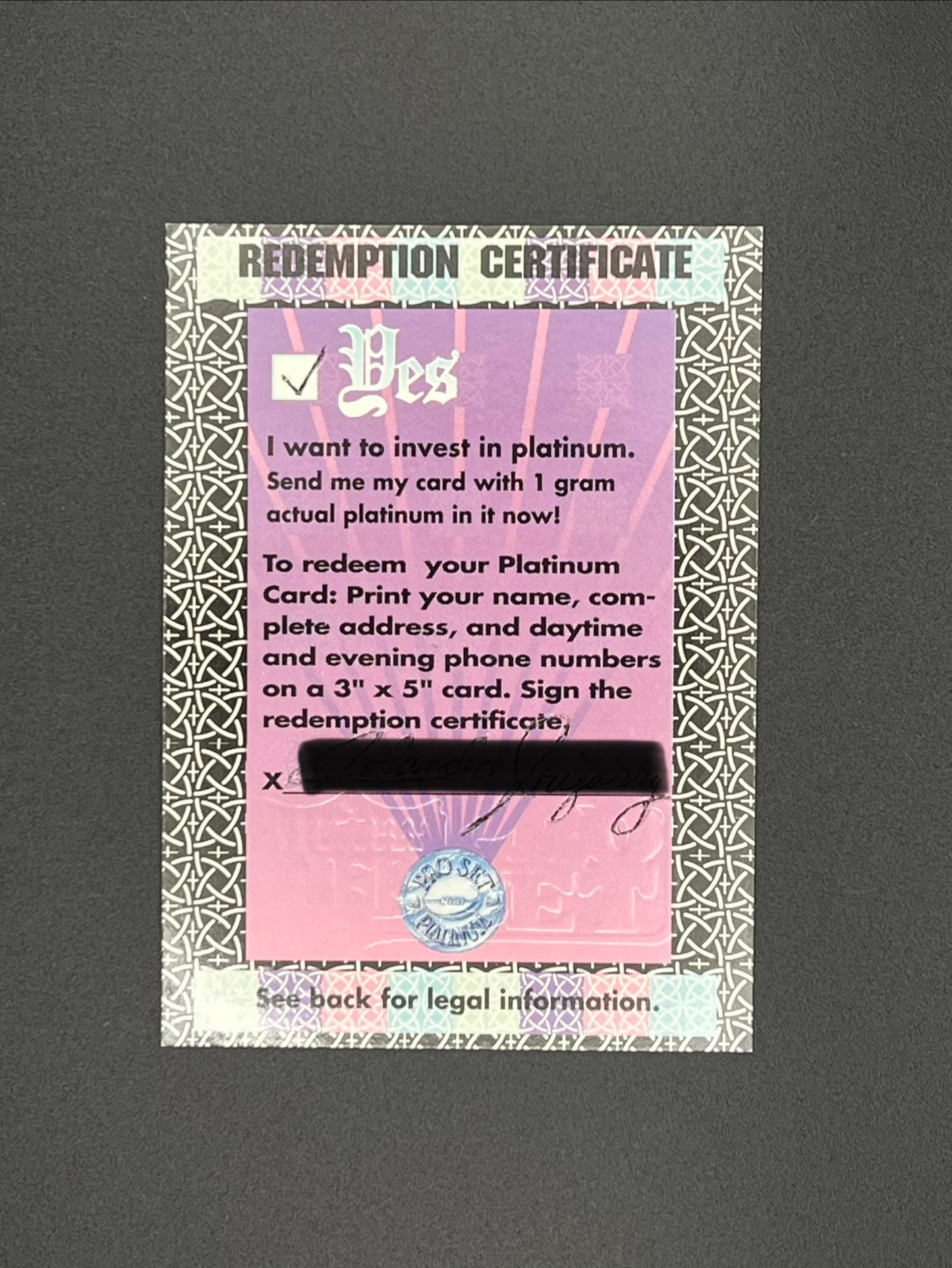 1991/92 Pro Set Platinum Series II – Emmitt Smith Platinum Card #259/650 - Complete Original Redemption Package – Sealed with Certificate & CEO Letter - Early Precious Metal Football Card